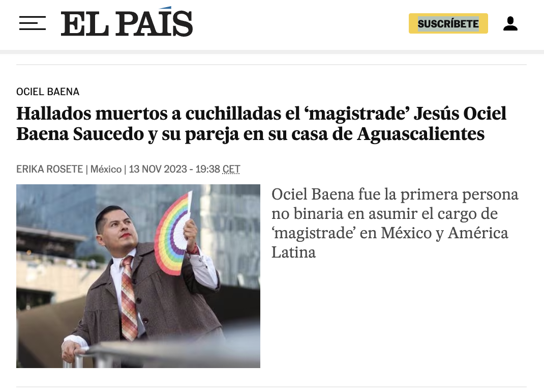 Screenshot of the website of the Spanish newspaper El País.